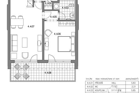 Floor plan picture 6370 one bedroom apartment za mototechnou prague stodulky
